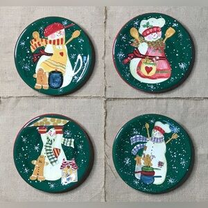 Vintage Susan Winget Snowman Gingerbread Man Plate Set Christmas Whimsical Fun